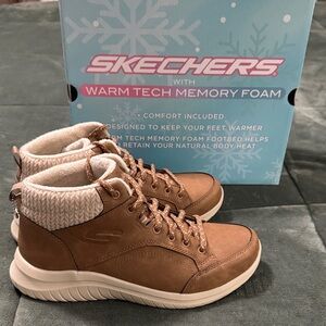 Skechers Tan High-Top Sneakers with Warm Lining